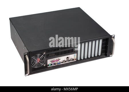 Server Rack auf weißem Hintergrund Stockfoto