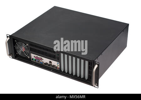 Server Rack auf weißem Hintergrund Stockfoto