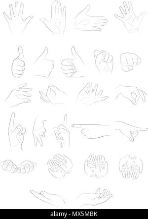 Abbildung verschiedener Handpositionen. line Art Stock Vektor