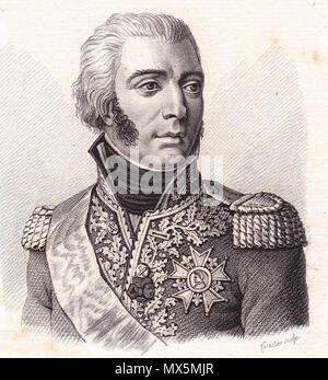 . English: Jean Baptiste Bessières (1768 - 1818), Herzog von Istrien, Marschall von Frankreich Français: Jean-Baptiste Bessières, Duc d'Istrie, né Le 6 août 1768 à Prayssac dans le Lot en Quercy et Mort au Combat le 1er Mai 1813 à Weißenfels), est un Maréchal d'Empire. Portrait lithographié exécuté par Forestier en 1821. . 1821 83 Bessieres Stockfoto