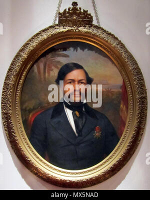 . Englisch: Porträt von König Kamehameha III, in Boston, gemalt von einer Daguerreotypie, von einem unbekannten Künstler, Bishop Museum. . Datum unbekannt 86 Bishop Museum - kahili Zimmer - König Kamehameha III, Unbekannter Künstler Stockfoto