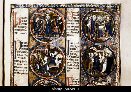 . Englisch: Darstellung des Mose und Aaron die Ablehnung einen Buckel in einem beleuchteten Manuskript des 21. Kapitels des w: Buch Levitikus. Von Teil 1 des Bible moralisée, einem mittelalterlichen französischen Manuskript. 13. Jahrhundert. Unbekannt 89 BODLEIAN 10310771313 Stockfoto