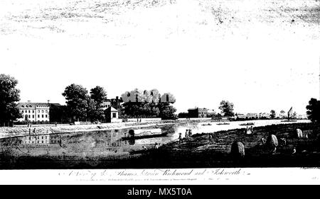 . Blick auf die Themse zwischen Richmond und Isleworth von John boydell, eine Sammlung von Ansichten in England und Wales, gezeichnet und von John boydell eingraviert. Zu denen hinzugefügt werden, die von der gleichen Hand graviert, verschiedene Themen nach verschiedenen Meister. London: von John und Josiah Boydell, 1790 verkauft. 14 Juli 2009, 10:19 (UTC). Boydell-Thames.png: John boydell (1720-1804) abgeleitete Arbeit: Xover (Talk) 96 Boydell-Thames 7/8 Stockfoto
