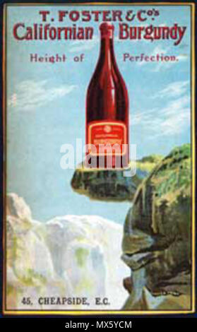 . T Fördern, kalifornische Burgund, Poster 1906 vom London Weinhändler mit einer Flasche am Glacier Point, Yosemite thront. 1906 (Hochgeladen am Nov 7, 2008). [2] 109 Californian-Burgundy Stockfoto