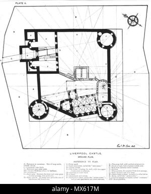. Ein Plan von Liverpool Schloss von 19 thC Historiker Edward Cox. Der Plan wurde mit authentischen Aufzeichnungen und zeitgenössische Quellen erstellt. . Edward Cox 118 CastlePlan Stockfoto