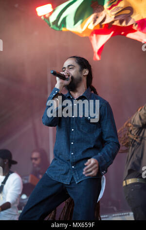 Toronto, Kanada, 02. Juni 2018, Damian Marley, jüngster Sohn des Reggae Legende Bob Marley führt auf dem Fiel Reise Musik & Arts Festival in Toronto, Kanada Kredit: topconcertphoto/Alamy leben Nachrichten Stockfoto