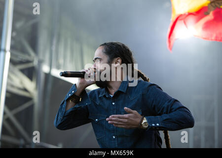 Toronto, Kanada, 02. Juni 2018, Damian Marley, jüngster Sohn des Reggae Legende Bob Marley führt auf dem Fiel Reise Musik & Arts Festival in Toronto, Kanada Kredit: topconcertphoto/Alamy leben Nachrichten Stockfoto