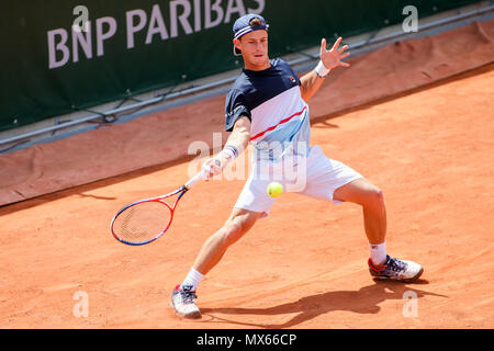 Diego Schwartzman (ARG), 2. JUNI 2018 - Tennis: Diego Schwartzman Argentiniens während der Herren Einzel dritte Runde der French Open Tennis Turnier gegen Borna Coric Kroatiens auf den Roland Garros in Paris, Frankreich. (Foto von Lba) Stockfoto