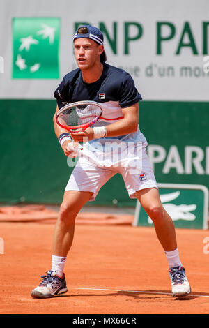 Diego Schwartzman (ARG), 2. JUNI 2018 - Tennis: Diego Schwartzman Argentiniens während der Herren Einzel dritte Runde der French Open Tennis Turnier gegen Borna Coric Kroatiens auf den Roland Garros in Paris, Frankreich. (Foto von Lba) Stockfoto