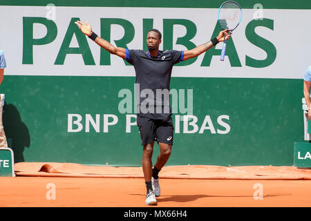 Gael Monfils (FRA), 2. JUNI 2018 - Tennis: Gael Monfils von Frankreich reagiert während der Herren Einzel dritte Runde der French Open Tennis Turnier gegen David Goffin Belgien an der Roland Garros in Paris, Frankreich. (Foto von Lba) Stockfoto