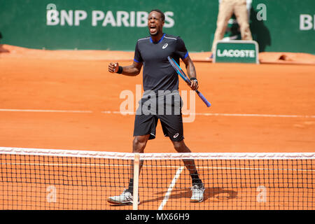 Gael Monfils (FRA), 2. JUNI 2018 - Tennis: Gael Monfils von Frankreich reagiert während der Herren Einzel dritte Runde der French Open Tennis Turnier gegen David Goffin Belgien an der Roland Garros in Paris, Frankreich. (Foto von Lba) Stockfoto