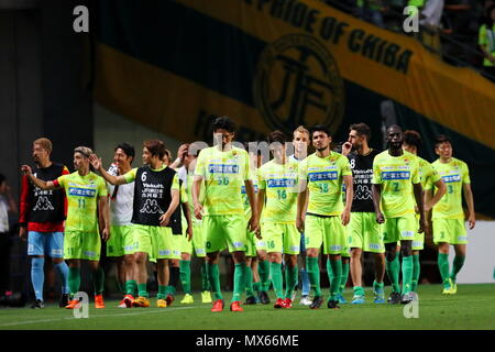 Chiba, Japan. 2. Juni 2018. JEF United Chiba team Gruppe (JEF) Fußball: 2018 J2Liga Match zwischen JEF United Chiba 2-2 Renofa Yamaguchi FC am Fukuda Denshi Arena in Chiba, Japan. Credit: Naoki Nishimura/LBA SPORT/Alamy leben Nachrichten Stockfoto