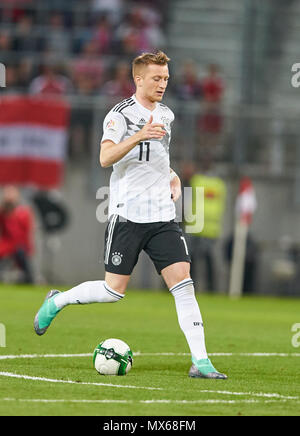 Klagenfurt, Deutschland. 2 Jun, 2018. Strecken zwischen Österreich und Deutschland, Fußball, Klagenfurt, Juni 02, 2018 Marco Reus, 11 DFB treibt die Kugel, Action, full-size, ÖSTERREICH - DEUTSCHLAND 2-1 Fußball Freundschaftsspiel, Klagenfurt, Österreich, Juni 02, 2018, Saison 2017/2018 © Peter Schatz/Alamy leben Nachrichten Stockfoto