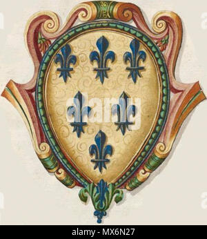 . Русский: Герб дома Фарнезе Englisch: Wappen der Huse von Farnese. XVI. ct. Insignia... Iii. Insignia nobilium urbis Romae praecipuorum los Viterbiensium-BSB Cod.icon. 268 [S. L.] / 1550-1555 134 COA Farnese Stockfoto