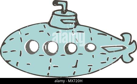 U-Boot Color Vector Illustration schäbiger Stil Zeichnung auf weißem Hintergrund Stock Vektor