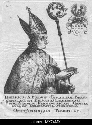 . Englisch: Portrait von w:de:Dietrich von Bülow, Bischof von Lebus, Gravur; Bild: 104 x 83 mm; Platte: 130 x 96 mm, In: Seidel, Martin Friedrich: Icones et elogia praestantium virorum aliquot. - O. J.-Platte [11]. ca. 1671. Unbekannt 105 BulowDB 675 Stockfoto