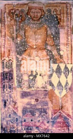. Englisch: Domitian auf einem Fresko von 1429 in der Kirche der Benediktinerabtei Abtei Millstatt Bezirk Spittal an der Drau in Kärnten/Österreich/EU. English: Domitian von Kärnten in einer Wandmalerei aus dem Jahre 1429 in der Kirche "Kirche St. Salvator und Allerheiligen' im Stift Millstatt in Millstatt/Kärnten/Österreich. 26.06.2006 [Upload]. Popie => ArtMechanic/Bearbeitung von Kärnten Millstatt Dometian Fresco 1429.jpg durch Berthold Werner. 113 Kärnten Millstatt Dometian Fresco 1429 BW Stockfoto
