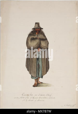 . Englisch: Zeichnung von Haida noble Übersicht otter Umhang und Sailor's Hose, circa 1793. 1805. Sigismund Bacstrom 149 Cunnyha eine Indian Chief auf der North-Side des Queen Charlotte's Island, N.W. Küste von Nordamerika, Stockfoto