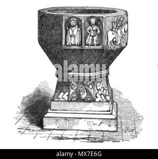 . 15. oder 16. Jahrhundert Taufbecken von clonard wie gezeichnet und von William Robert W. Wilde in seinem Buch Die Schönheiten des Boyne veröffentlicht, und sein Nebenfluss, der Blackwater, veröffentlicht 1849 in Dublin, Seite 64. 1849. William Robert W. Wilde (siehe oben), durch AFBorchert 134 Clonard Taufbecken William Wilde 1849 hochgeladen Stockfoto