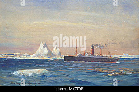 . Englisch: Blick auf Steamship Carpathia, die entlang der Kante des Eises nach Rettung der Überlebenden von der Titanic. von Cooper während der Rettungsaktion gemalt, während er an Bord der Carpathia. 1912 142 Colin Campbell Cooper, Blick auf Steamship Carpathia, die entlang der Kante des Eises nach Rettung der Überlebenden von der Titanic Stockfoto