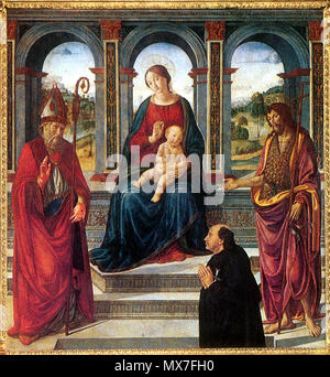 . Englisch: Pala von Cosimo Rosselli (1480), in der die Kommende di Sant'Eufrosino Kirche in Volpaia, Radda in Chianti, Siena. Nmasti 145 Cosimo Rosselli Pala 7/8 Stockfoto