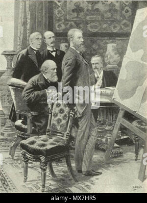 . Englisch: Defense Committee Meeting in London. George J. Goschen, Lord Salisbury, Henry Petty-Fitzmaurice, 5 Marquis von Lansdowne, Spencer Cavendish, 8th Duke of Devonshire, Arthur Balfour, 1 Graf von Balfour. Ende des 19. Jahrhunderts. Samuel Begg (1854-1934). 157 Defense Committee Meeting in London Stockfoto