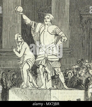 . Englisch: Abbildung der Statue Entdeckung Amerikas. Ein Detail aus einer Abbildung von Illustrated London News. 19. April 1845. Illustrated London News, v.6 165 Discoverystatue Stockfoto