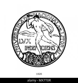. Español: El efebo que Identifikation a la UNL fue adoptado El 30 de Oct de 1926, a través de la resolución Nº 1350 del Consejo Superior Hoy. En la misma se indicaba "Adoptar como emblema de la Universidad la Figura de un efebo en Marcha, esparciendo actitud de la Luz de La Antorcha encendida que levanta en alto; y como Lema, El igualmente Indeficiens propuesto: Lux". La misma resolución llevaría precisaba que el Sello de entlasten la inscripción Universidad Nacional del Litoral, y Los Escudos de la Provincia de Santa Fe, Entre Ríos y Corrientes". 16 November 2013, 17:31:14. Unbekannt 196 Escudo Uni Stockfoto
