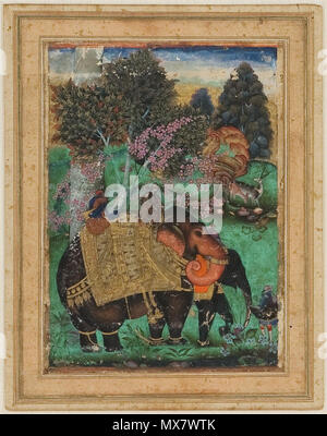 . Englisch: Farrukh Beg (zugeschrieben), Sultan Ibrahim Adil Shah II Reiten seine taxierte Elefant, Atash Khan, Ca. 1600 (14,3 x 10,3 cm) Private coll. Vom 4. März 2012. Farrukh Beg 203 Farrukh Beg (zugeschrieben), Sultan Ibrahim Adil Shah II Reiten seine taxierte Elefant, Atash Khan, Ca. 1600 (14,3 x 10,3 cm) Private coll. Stockfoto