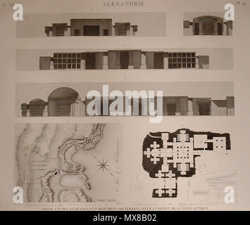 . Alexander alte Zeichnungen. Diese Datei fehlt, Informationen zum Autor. 160 Description de l'Egypte, Antiquites V, Platte 42, Pläne und Ansichten einer katakombe an der Küste westlich von Alexandria, C., 1798, in der panckoucke Ausgabe 1821-9 veröffentlicht. Stockfoto