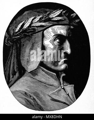 . Hohe Auflösung scannen, der Gravur von Gustave Doré, Dante Alighieri. 30. Januar 2008. gescannt, nachbearbeitet und hochgeladen Karl Hahn 174 DVDanteAlighieriPortrait m Stockfoto