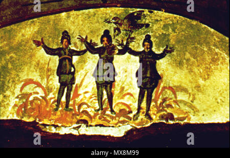 . Feuerofen. Die symbolische Geschichte des Leidens und der Erlösung ist in diesem frühen christlichen Malerei der biblischen Geschichte der drei Hebräer im Feuerofen dargestellt. Die "ist eine Geschichte aus dem Buch Daniel im Tanach/Alte Testament. Die Geschichte ist gut - unter den Juden und Christen bekannt. (Siehe auch en: feuerofen). Ende 3./Anfang des 4. Jahrhunderts 208 Feuerofen, 02. Stockfoto