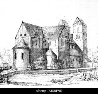 . English: Klosterkirche St. Blasius, Fredelsloh, Nordostansicht. 1882. Conrad Wilhelm Hase (1818-1902) 220 Fredelsloh, 01. Stockfoto