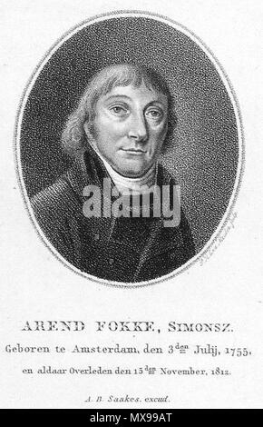 . Arend Fokke Simonsz (1755-1812) war ein niederländischer Autor. 18. oder 19. Jahrhundert. A.B. Saakes 212 Arend Fokke Simonsz Stockfoto