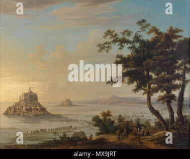 . Français: Vue du Mont Saint-Michel depuis Avranches Huile sur toile Toile Hauteur: 44,50 cm Largeur: 55,50 cm. Fin du 18e siècle. Hendrik Frans De Cort 272 Hendrik Frans De Cort Vue du Mont Saint-Michel depuis Avranches Stockfoto