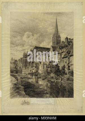 . Englisch: St. Pierre, Caen Français: L'Odon à Caen et l'église Saint-Pierre. ca. 1891 Dez. 19. 572 St. Peters Caen Stockfoto