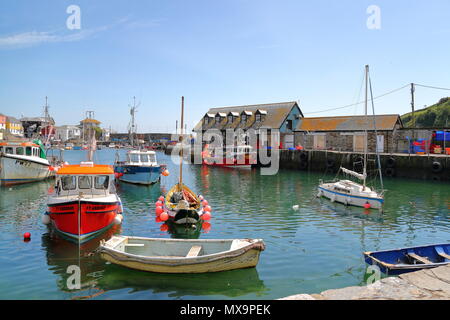 Blick auf den Hafen der Stadt Mevagissey Cornwall, Cornwall, Großbritannien Stockfoto