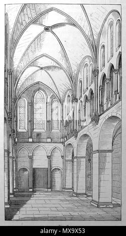 . Deutsch: Groß St. Martin in Köln, Innenansicht durch das Mittelschiff nach Westen. Holzschnitt, vor 1872. zwischen ca. 1868 und ca. 1874. Franz Bock 255 Brutto stmartin vor 1872 innen Stockfoto