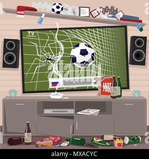 Unordnung im Zimmer, nachdem gerade Fußball Stock Vektor