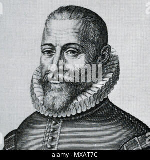 . 7/8-Gravur von Johan van Oldenbarnevelt. 17. Jahrhundert. Henricus Hondius (1597 - 1651) 318 Johan van Oldenbarnevelt 7/8 Stockfoto