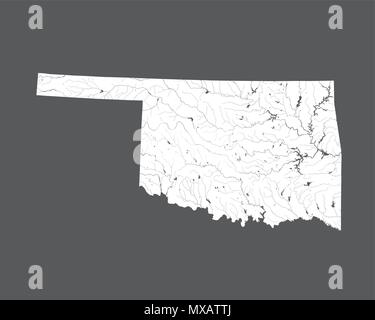 Der USA-Karte von Oklahoma. Hand gemacht. Flüsse und Seen sind dargestellt. Bitte sehen Sie sich meine anderen Bilder von kartographischen Serie - sie sind alle sehr detail Stock Vektor