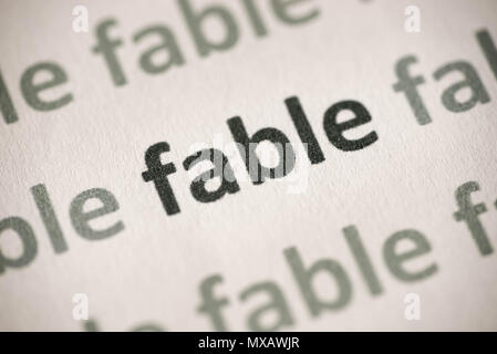 Wort Fabel auf weißem Papier Makro gedruckt Stockfoto