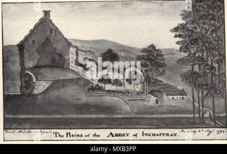 . Eine Abbildung der Ruinen von Inchaffray Abbey, 1794; von Lindsay, William Alexander, Dowden, John & Thomson, John Maitland (Hrsg.) gescannt, Urkunden der Abtei Inchaffray, 1190-1609, Veröffentlichungen der schottischen Geschichte Gesellschaft, Band LVI, (Edinburgh, 1908), Illus, s. Xxiii. . Diese Datei fehlt, Informationen zum Autor. 296 Inchaffray Ruinen der Abtei 1794 Stockfoto