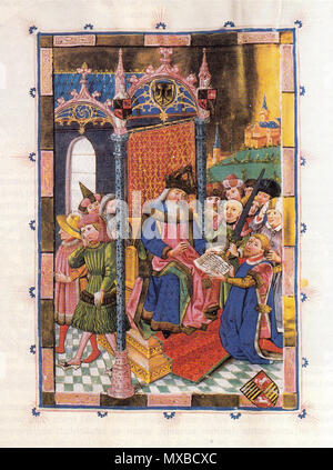 . English: Kaiser Karl IV. Belehnt sterben askanischen Herzöge von Wittenberg mit dem Fürstentum Lüneburg. 12 Oktober 2013, 17:10:29. Peter Veddeler 337 KarlIVbelehntherzoegevonwittenbergmitlueneburg Stockfoto