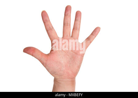Männliche Hand isoliert auf weißem Hintergrund Stockfoto