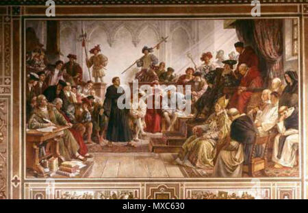 . Deutsch: Hermann Wislicenus: Martin Luther auf dem Reichstag zu Worms (Wandbild im Kaisersaal Goslar). 1880. Hermann Wislicenus 382 Luther beim Reichstag in Worms. Stockfoto