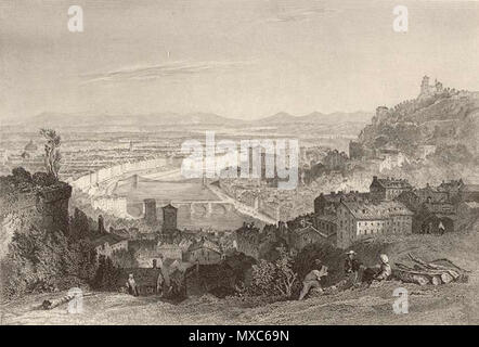 . Français: Lyon: La Colline de La Croix-Rousse. 1869. Thomas Allom, "Lyons von La Croix-Rousse, von T.Allom, von W. Floyd - Fischer Sohn und Cie, London und Paris, 1840 383 Lyon 1869 graviert gezeichnet Stockfoto