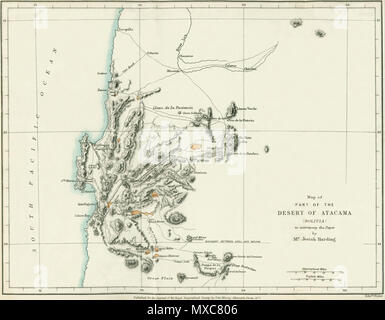 . Español: Mapa de las riquezas de Salitre del Desierto de Atacama (Bolivien) Publicado en 1877 por el Ingeniero inglés Josia Harding en la Revista londinense Amtsblatt der Königlichen Geographischen Gesellschaft. 1877. Mapa de las riquezas de Salitre del Desierto de Atacama (Bolivien) Publicado en 1877 por el Ingeniero inglés Josia Harding en la Revista londinense Amtsblatt der Königlichen Geographischen Gesellschaft 392 Karte Antofagasta Region 1877 Stockfoto