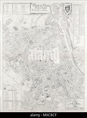 . Englisch: Karte von Gent, 1900 Ville de Gand, Stad Gent, Nouveau Plan à-Vol-d'Oiseau., Maison d'Editions d'Art N. Heins, rue de Brabant 9 & rue Basse 22, Gand., 1900. 29. März 2012. ?, 1900 394 Karte von Gent, 1900 Stockfoto