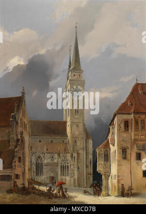 . English: Marktplatz vor St. Sebald in Nürnberg, Öl auf Leinwand, 37,5 x 27,5 cm. 19. Kreis von Michael Neher (1798-1876) 415 Michael Neher (Kreis) Marktplatz vor St. Sebald Stockfoto